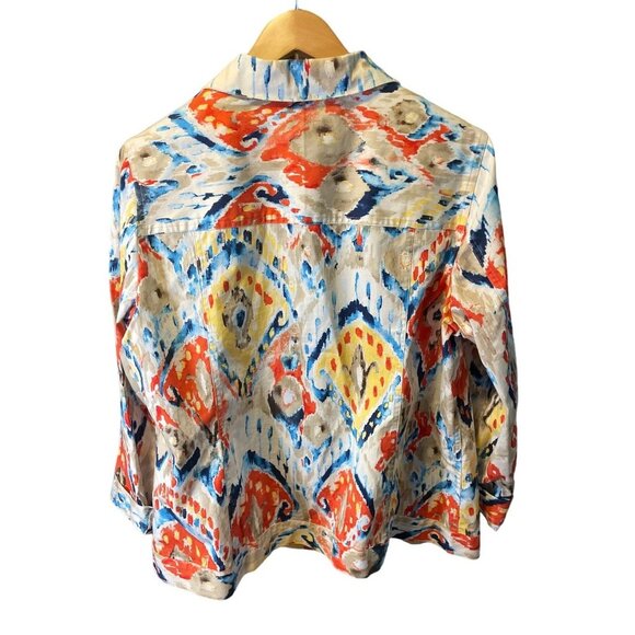 Chico's Colorful Artsy Button Up Denim Jacket Sz XL - Picture 2 of 7